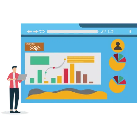 Businessman viewing Financial Dashboard Interface  Illustration