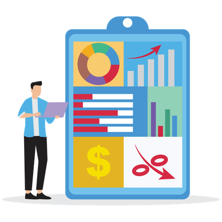 Businessman viewing Financial Statement Review  Illustration