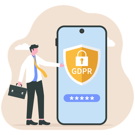 Businessman viewing GDPR security system  Illustration