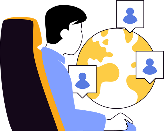 Businessman viewing global users on globe  Illustration