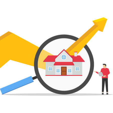 Businessman viewing housing price rising  Illustration