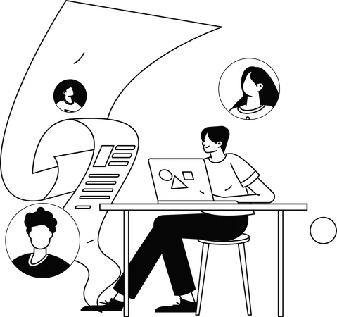 Businessman  viewing many job profiles of new employees  Illustration