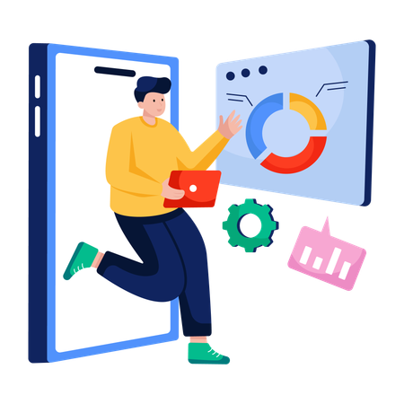 Businessman viewing Mobile chart  Illustration