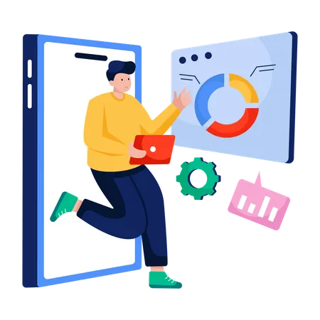 Businessman viewing Mobile chart  Illustration