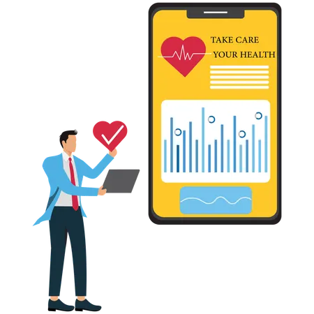Businessman viewing Mobile Health App  Illustration