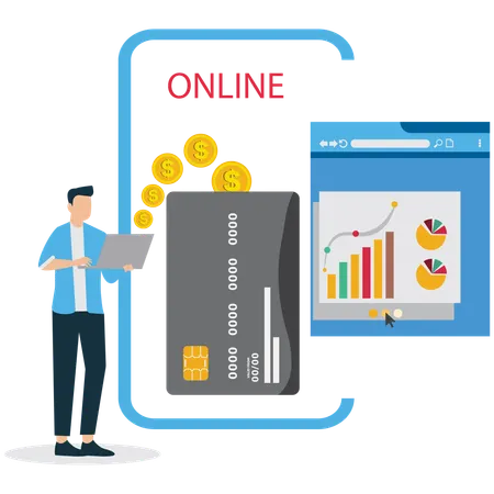 Businessman viewing Online Payment Processing  Illustration