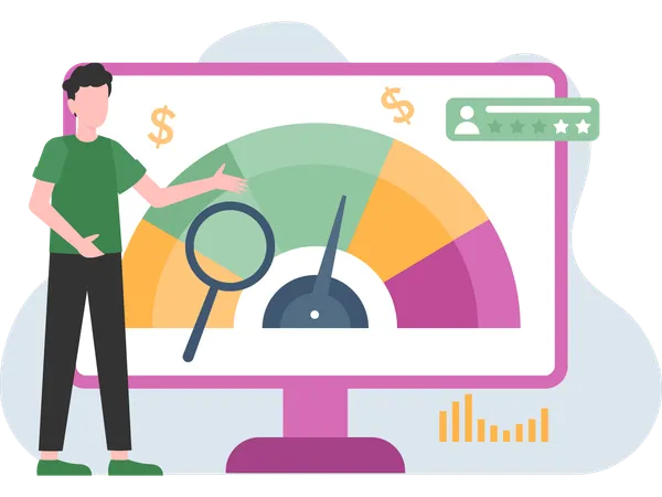 Businessman viewing performance rate of employee  Illustration