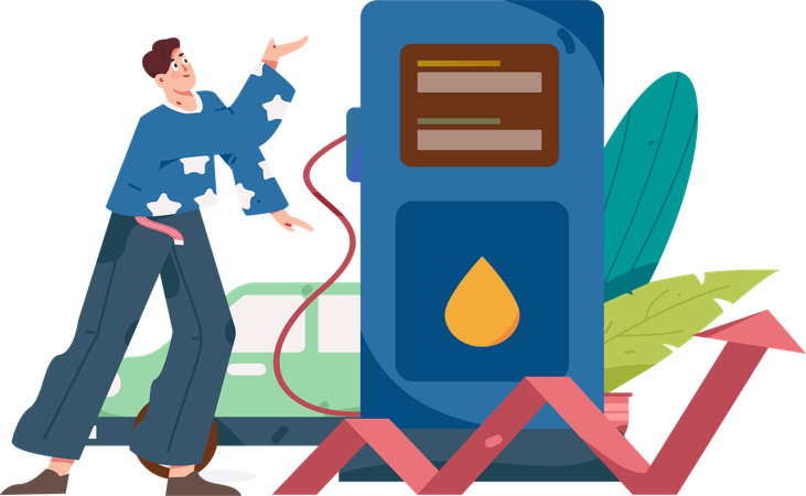 Businessman viewing petrol pump yearly profit  Illustration