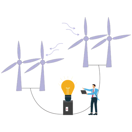 Businessman viewing Renewable Energy Windmill  Illustration