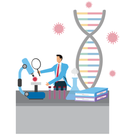 Businessman viewing Scientific Experiment Tools  Illustration