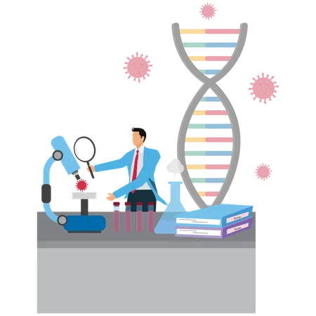 Businessman viewing Scientific Experiment Tools  Illustration