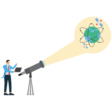 Businessman viewing  Space Telescope View  Illustration