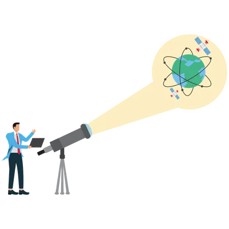 Businessman viewing  Space Telescope View  Illustration
