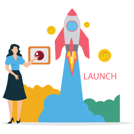 Businessman viewing Startup Launch Strategy  Illustration