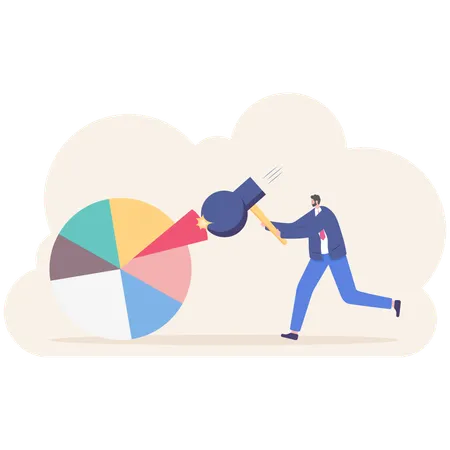 Man In A Suit Business Man Or Manager Takes A Place On A Market With Big Sledge Hammer In His Hand Concept Of Launch New Product Accessing To A Market Illustration Vector Flat Illustration