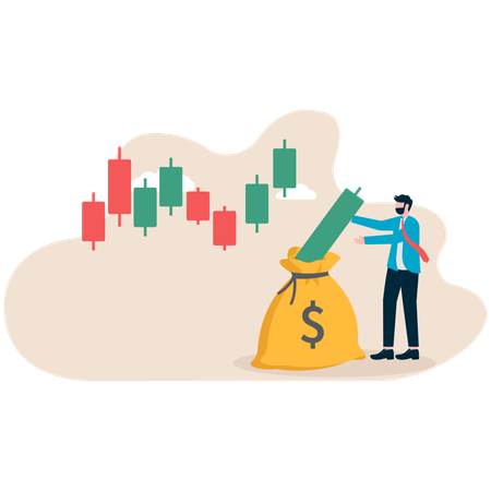 Businessman views at candle stick graph  Illustration