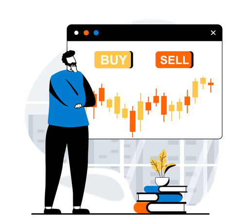 Businessman views at crypto market  Illustration