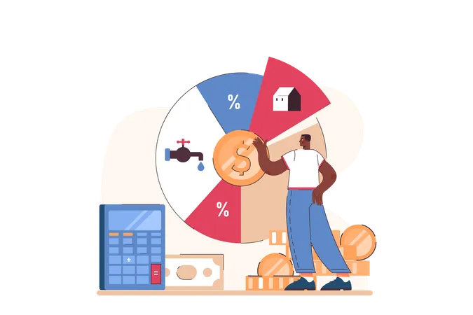 Allocate Your Budget And Pay Your Obligatory Payments To Decrease Your Spendings Risk Management In Conditions Of Economic Stagnation Wealth Saving Actions Flat Vector Illustration Illustration