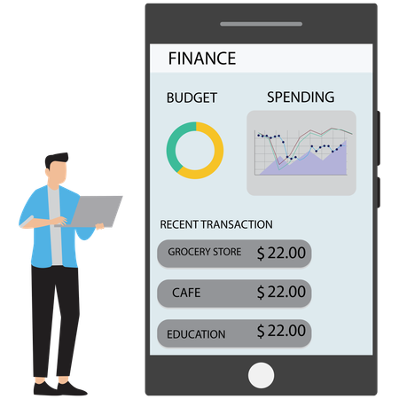 Finance App 사용자 인터페이스를 보는 사업가의 관점  일러스트레이션