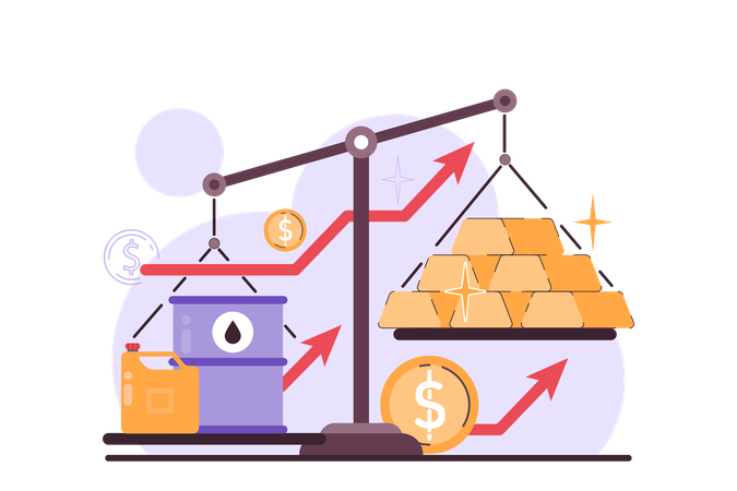 Businessman views at gold bar's price rise  Illustration