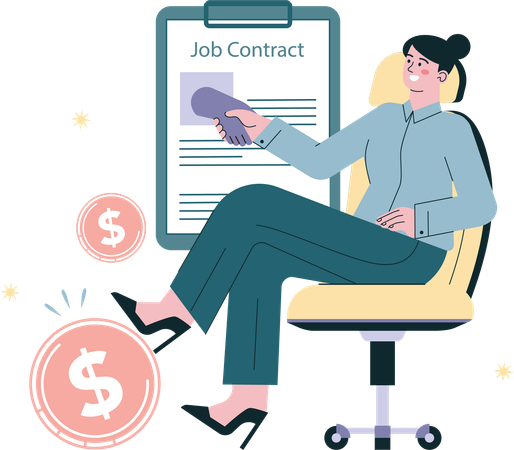 Businessman views at job contract  Illustration