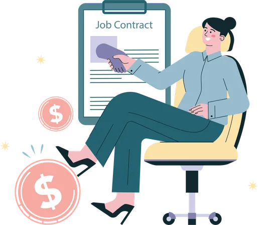 Businessman views at job contract  Illustration