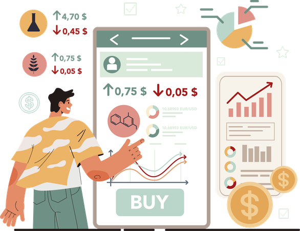 Businessman views at market analysis  Illustration