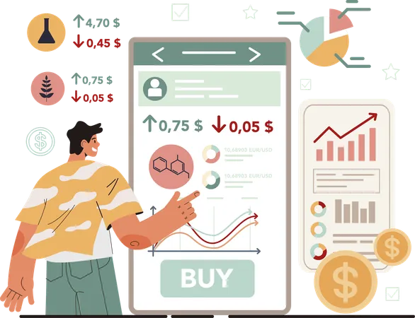 Businessman views at market analysis  Illustration