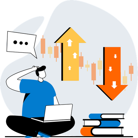 Businessman views at market ups downs  Illustration