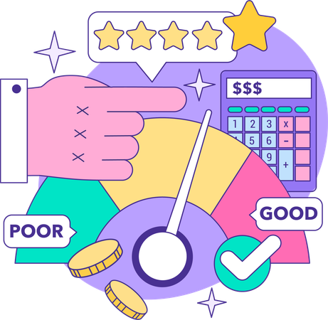 Businessman views at performance meter  Illustration