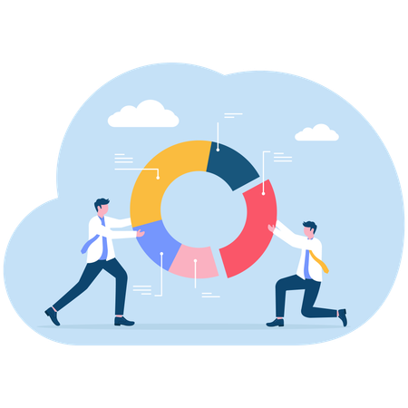 Businessman views at pie chart information  Illustration