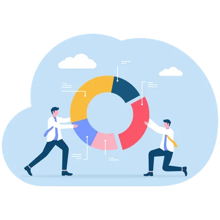 Businessman views at pie chart information  Illustration