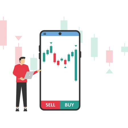 Trading Stocks On Mobile Phone Online Data And Analyzing Illustration