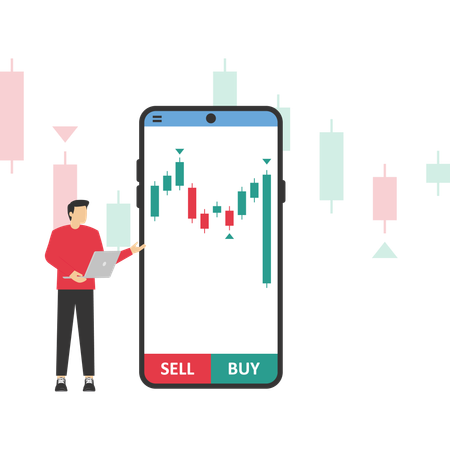 Businessman views at stock market graphs  Illustration