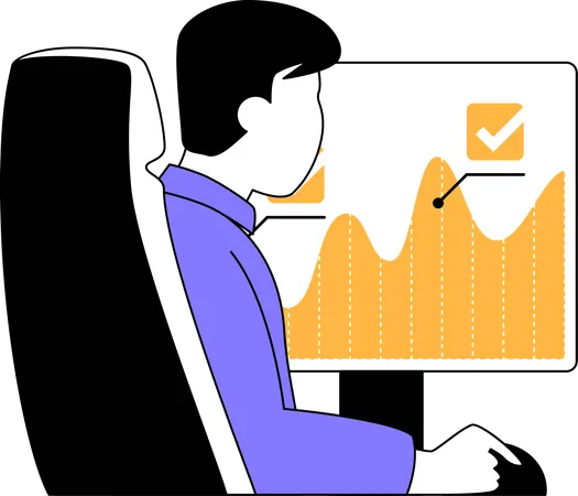 Businessman views increase in business graph  Illustration
