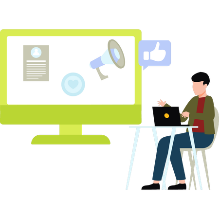 Businessman views social media reviews  Illustration