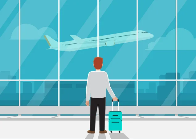 Businessman waiting for flight  Illustration