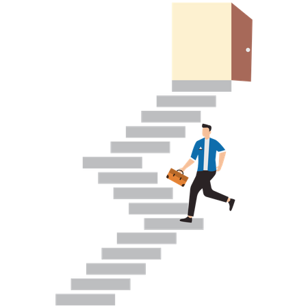 Businessman walk staircase to find opening opportunity door  Illustration