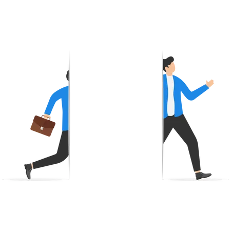Business Startup Concept Businessman Walk Through The Paper Go To Success Goal Career Leadership Empty Space For Text Your Vector Illustration Flat Illustration