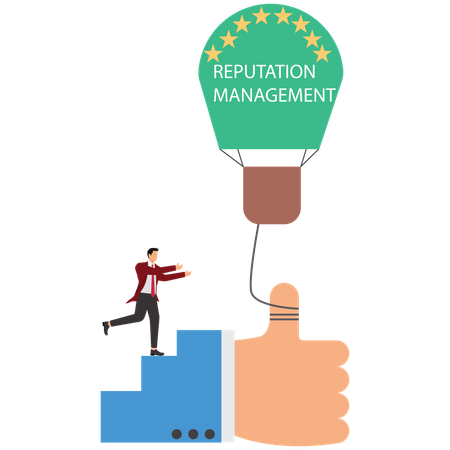 Businessman walk up stair to thumb up, success steps to reach work achievement  Illustration