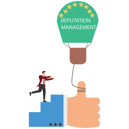 Businessman walk up stair to thumb up, success steps to reach work achievement  Illustration