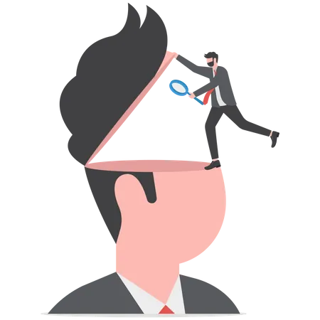 Businessman walk up the stair to open human head see mystery secret of human brain.  イラスト