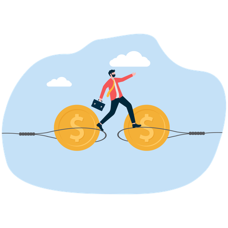 Businessman walked cautiously in money lasso trap  Illustration