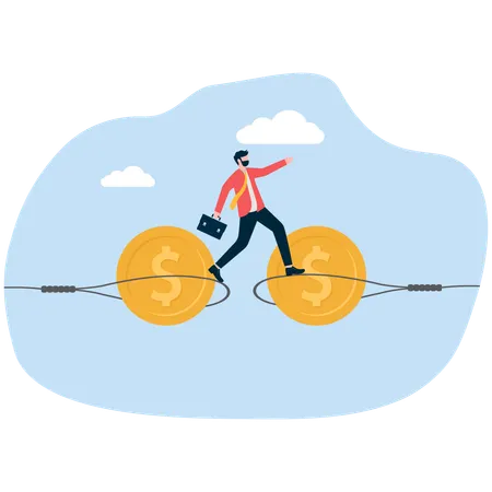 Businessman walked cautiously in money lasso trap  Illustration