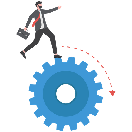 Businessman walking along gear mechanism  Illustration