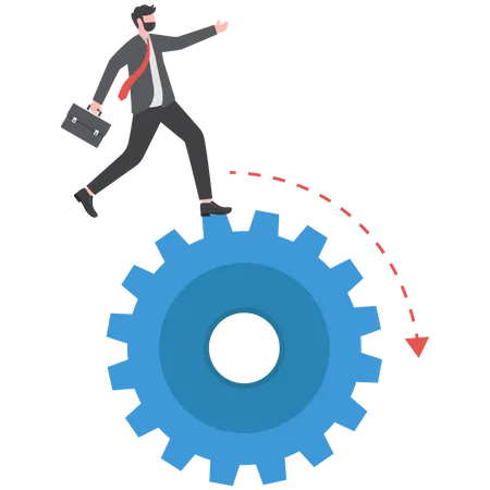 Businessman walking along gear mechanism  Illustration