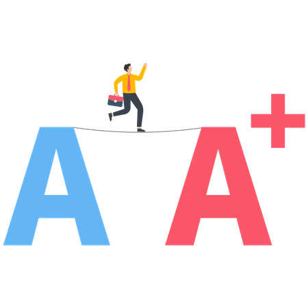 Businessman walking from letter A to letter A+  Illustration