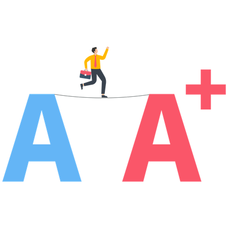 Businessman walking from letter A to letter A+  Illustration