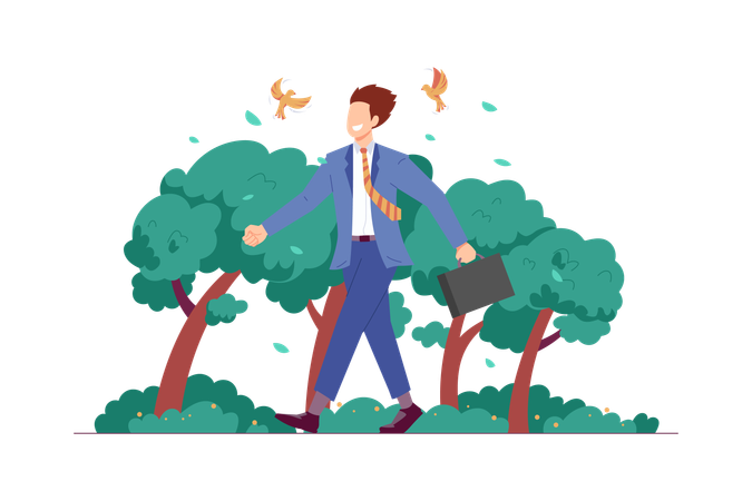 Businessman Walking in Nature for Mental Wellbeing  Illustration