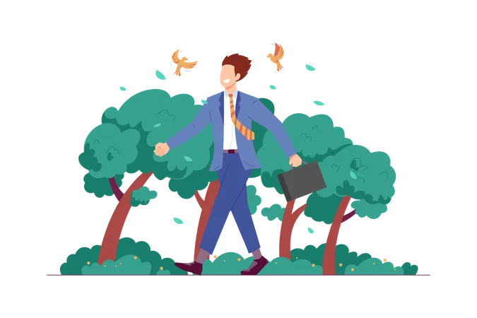 Businessman Walking In Nature For Mental Wellbeing Illustration